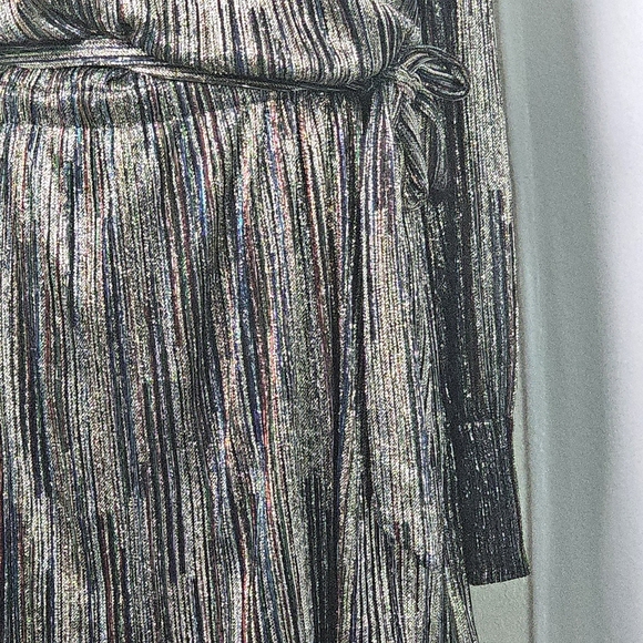 Ramy Brook Metallic Stripe Long Sleeve Belted Mini Dress Sz L - Picture 5 of 15